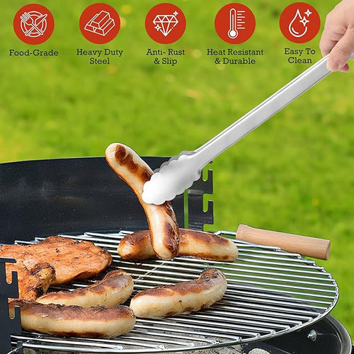 17" Extra Long Metal Tongs,Grilling Tongs,Stainless Steel Tongs for Cooking