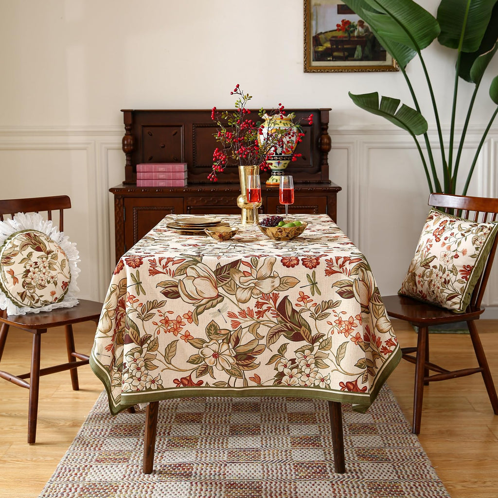 ISAENNE Designer Vintage Square Linen Small Tablecloth,55"x55"-Grace A