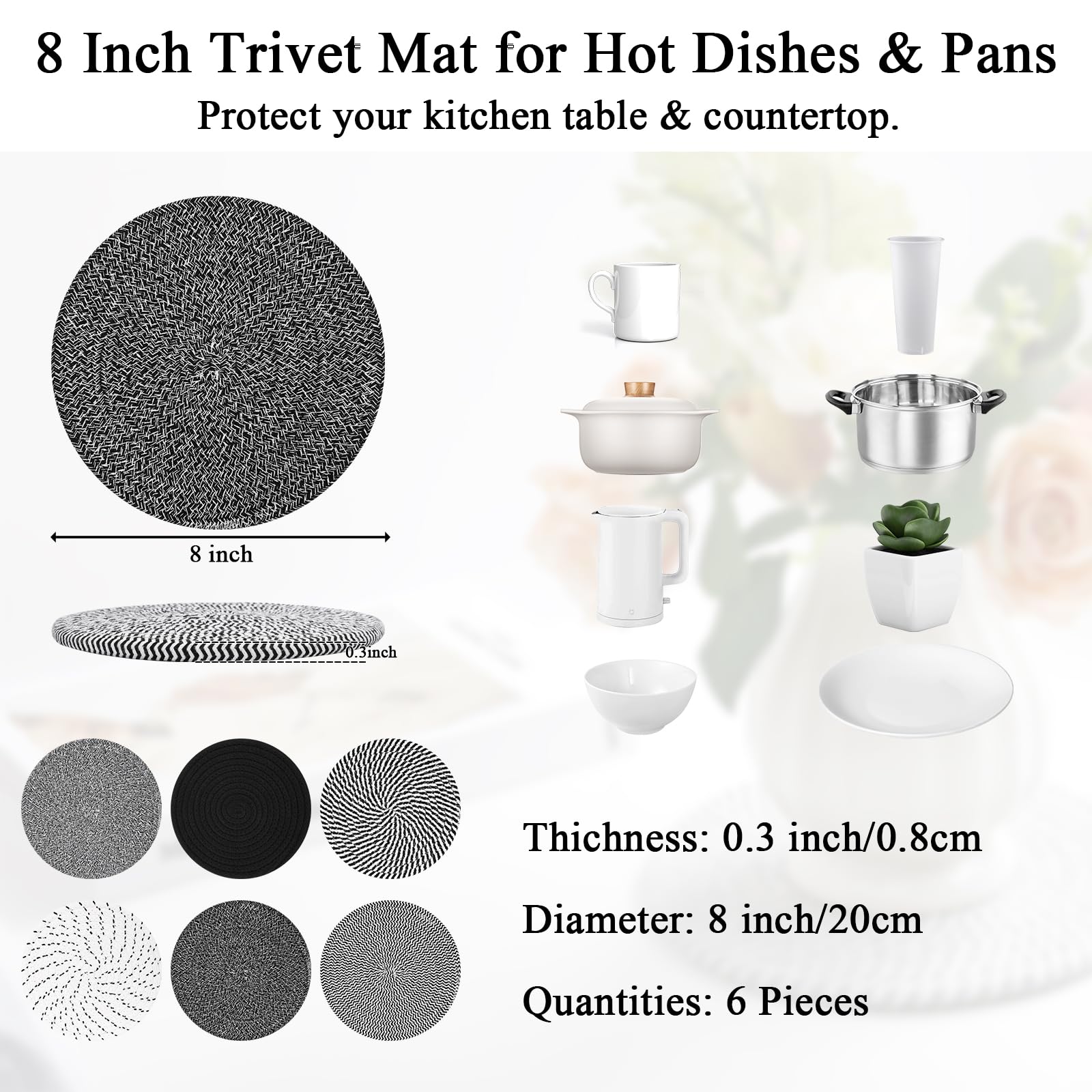 SHACOS 8 Inch Trivets for Hot Dishes 6 Pieces Trivet Set