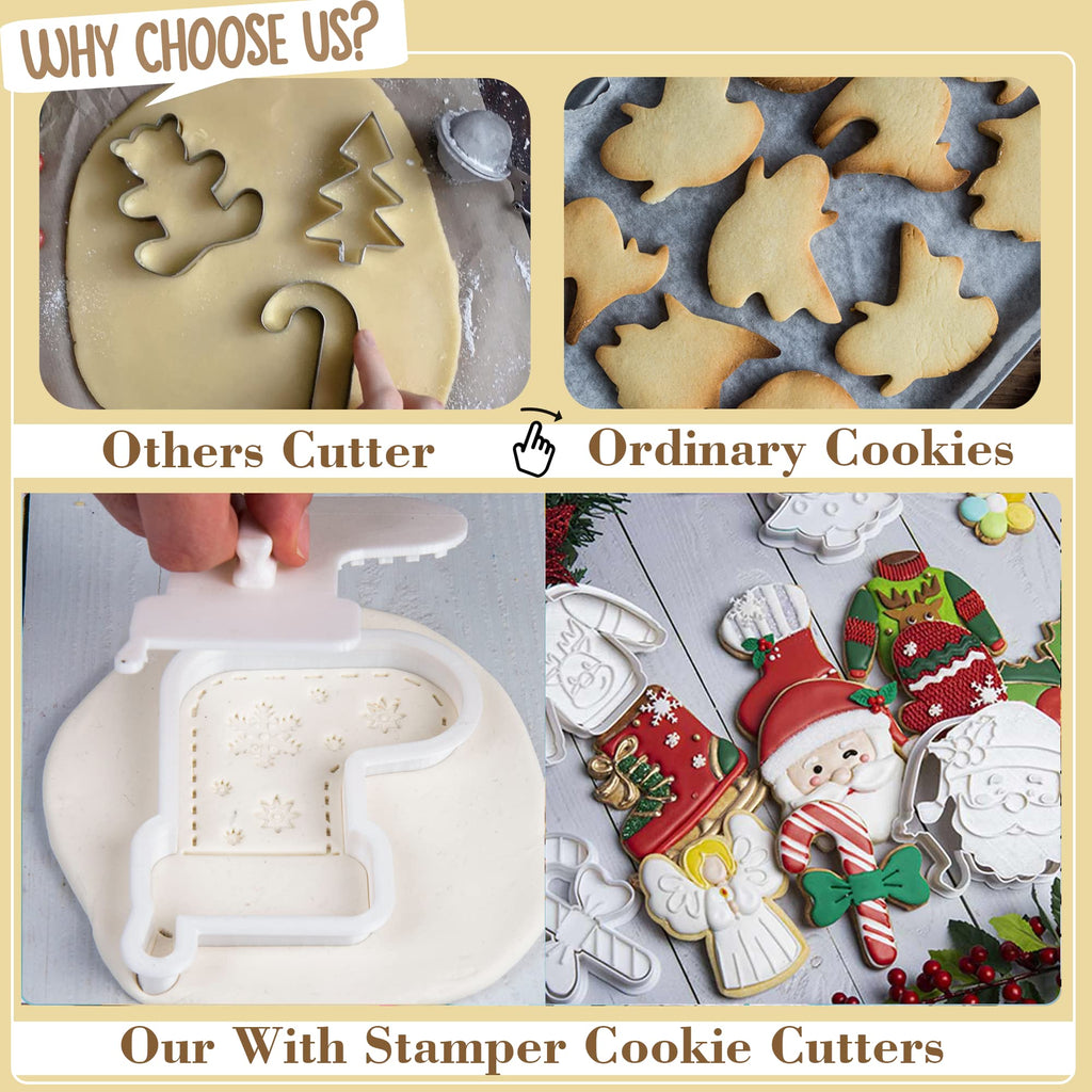 Flycalf Christmas Cookie Cutters Reindeer with Plunger Stamps Holiday PLA Baking Accessories Cutter Molds Gifts Decorative Party 3.5" Kitchen Cake Supplies