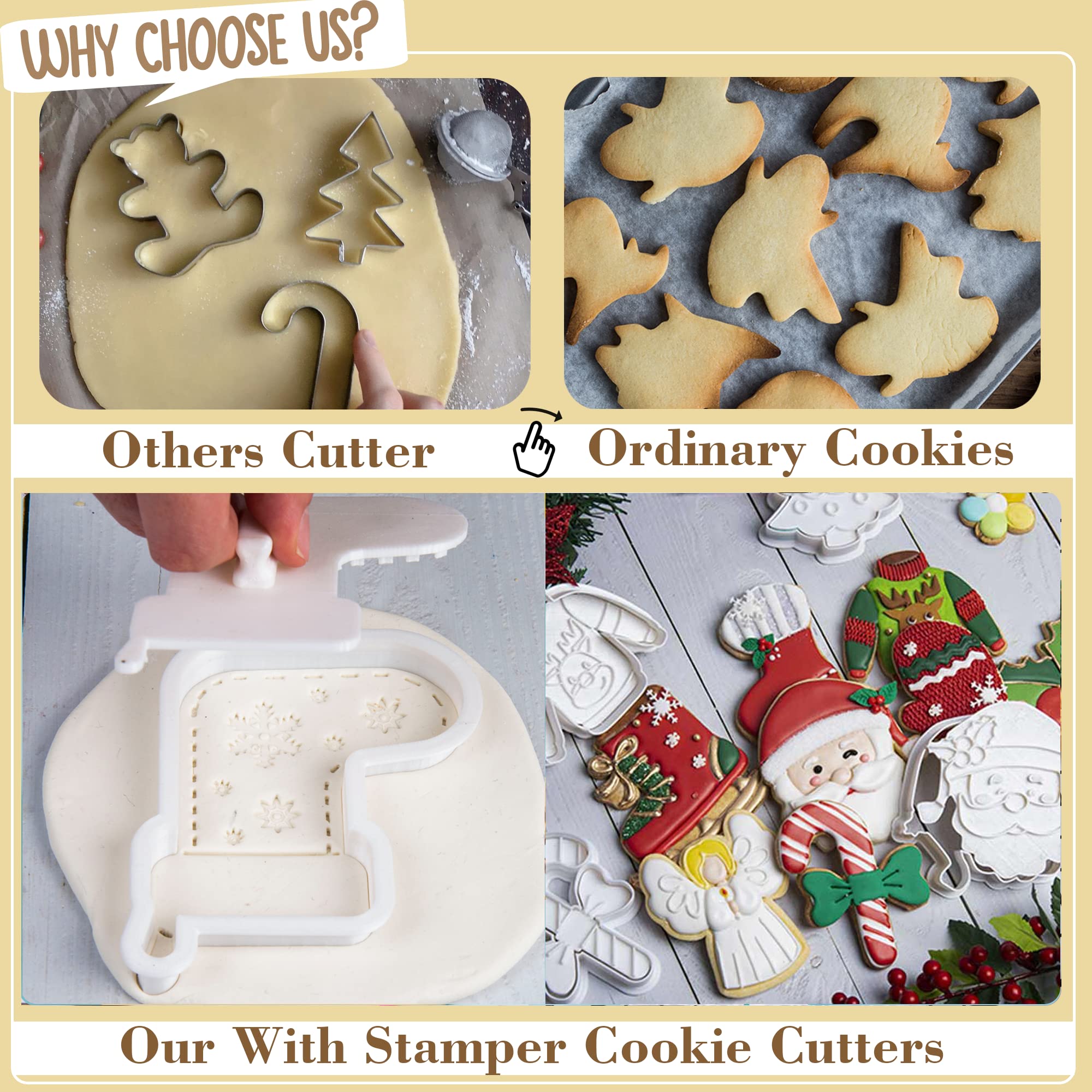 Flycalf Christmas Cookie Cutters Reindeer with Plunger Stamps Holiday PLA Baking Accessories Cutter Molds Gifts Decorative Party 3.5" Kitchen Cake Supplies