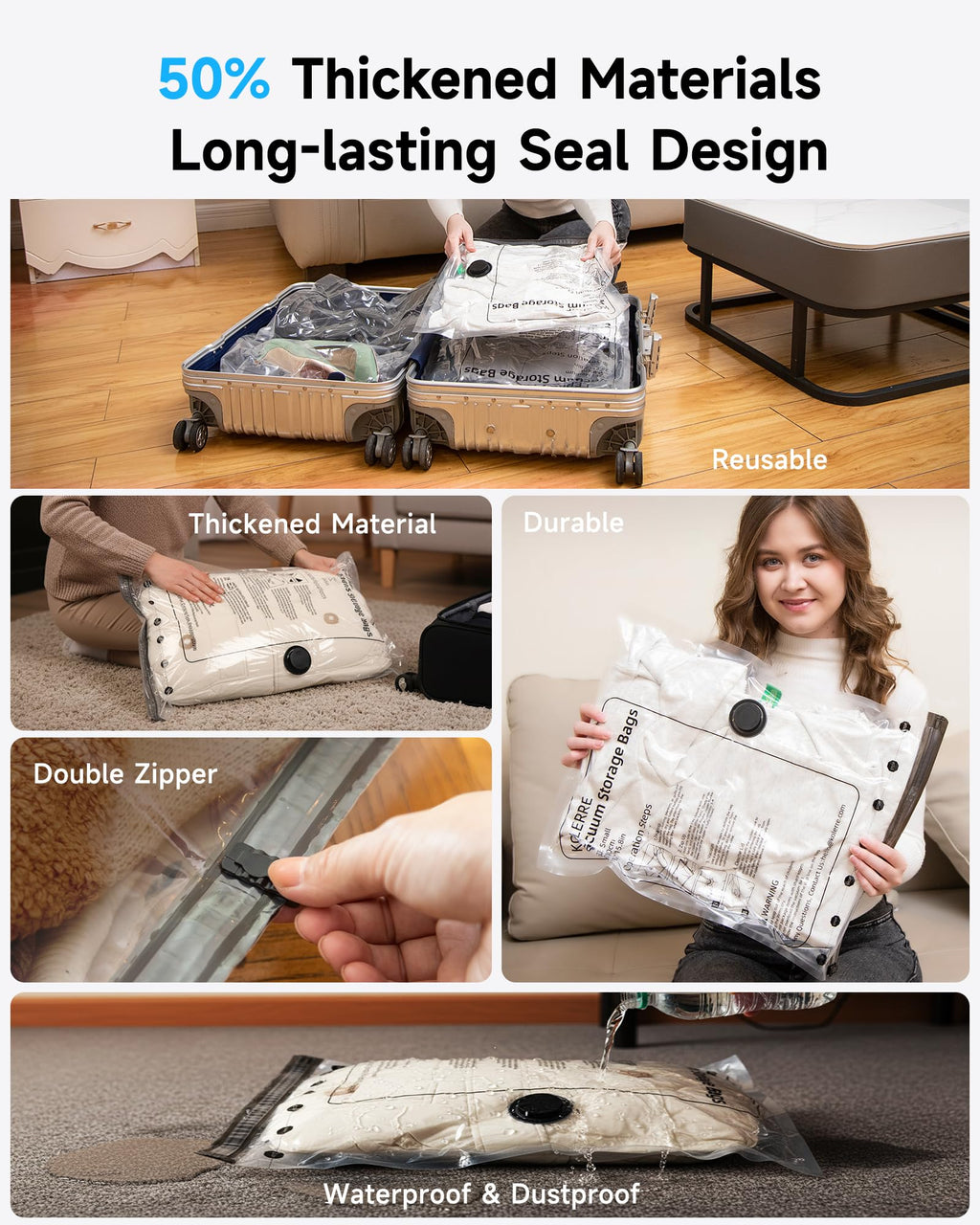 16 Pack Travel Vacuum Bags with Upgraded Rechargeable Pump, 4 Sizes Space Saver Vacuum Storage Bags for Luggage and Suitcase, Compression Bags for Packing, Vacuum Seal Bags for Clothing Travel