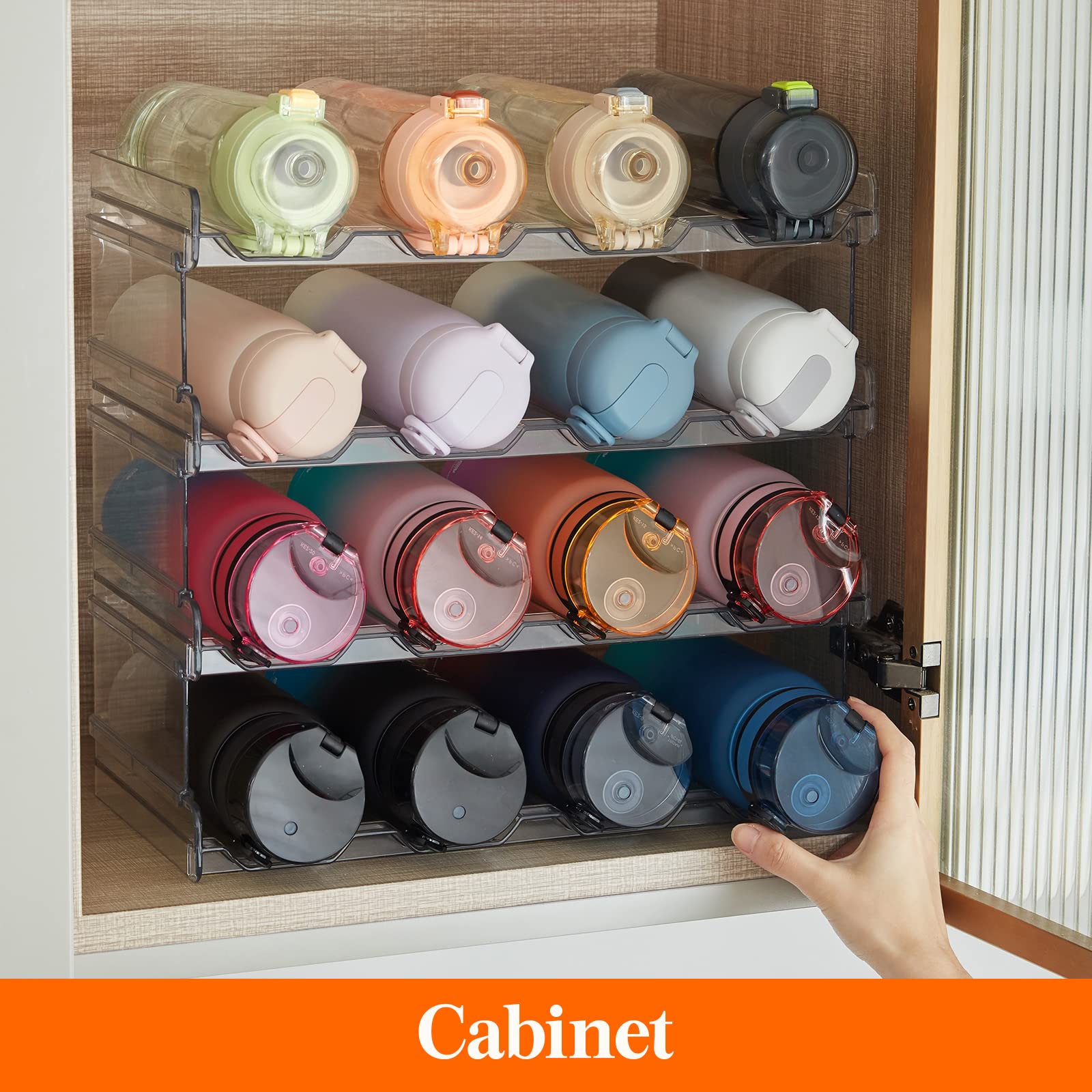 Lifewit Stackable Water Bottle Organizer for Cabinet, Plastic Bottle Holder Fits Bottles/Tumblers up to 3.8" Diameter for Pantry/Countertop, 4 Tier Holds 16 Bottles 41 x 20 x 34 cm/16 x 8 x 13.4