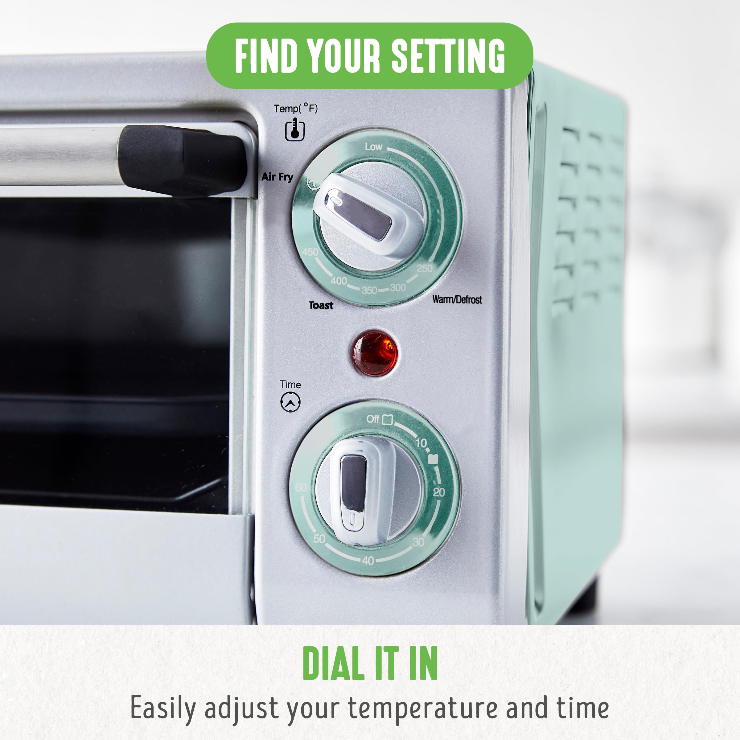 GreenLife Countertop Toaster Oven Air Fryer Stainless Steel, Healthy Ceramic Nonstick, PFAS Free, Tray & Basket, Bake, Broil, Reheat, Adjustable Temp & Time Control, Auto Shutoff, Turquoise