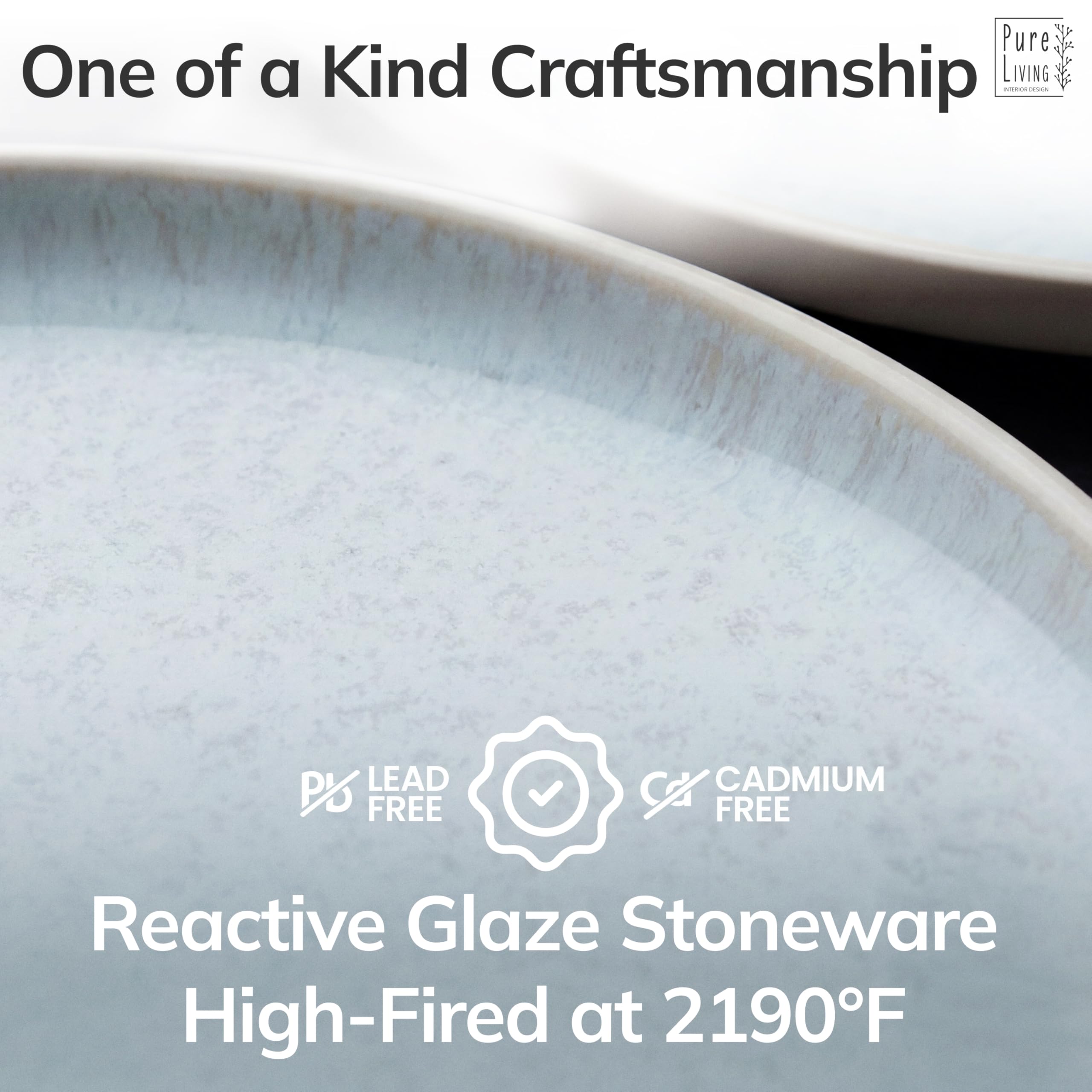12 Piece Stoneware Dinnerware Set for 4 - Handmade Reactive Glaze Plates and Bowls Set - Chip & Scratch Resistant Dish Set - Dishwasher Microwave Safe - Light Beige & Blue