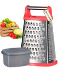Ourokhome Cheese Grater with Handle, Stainless Steel Box Grater, 4 Side Kitchen Vegetable Shredder Slicer Zester with Container for Parmesan, Cabbage, Ginger, Lemon, Chocolate, Coconut (Red)