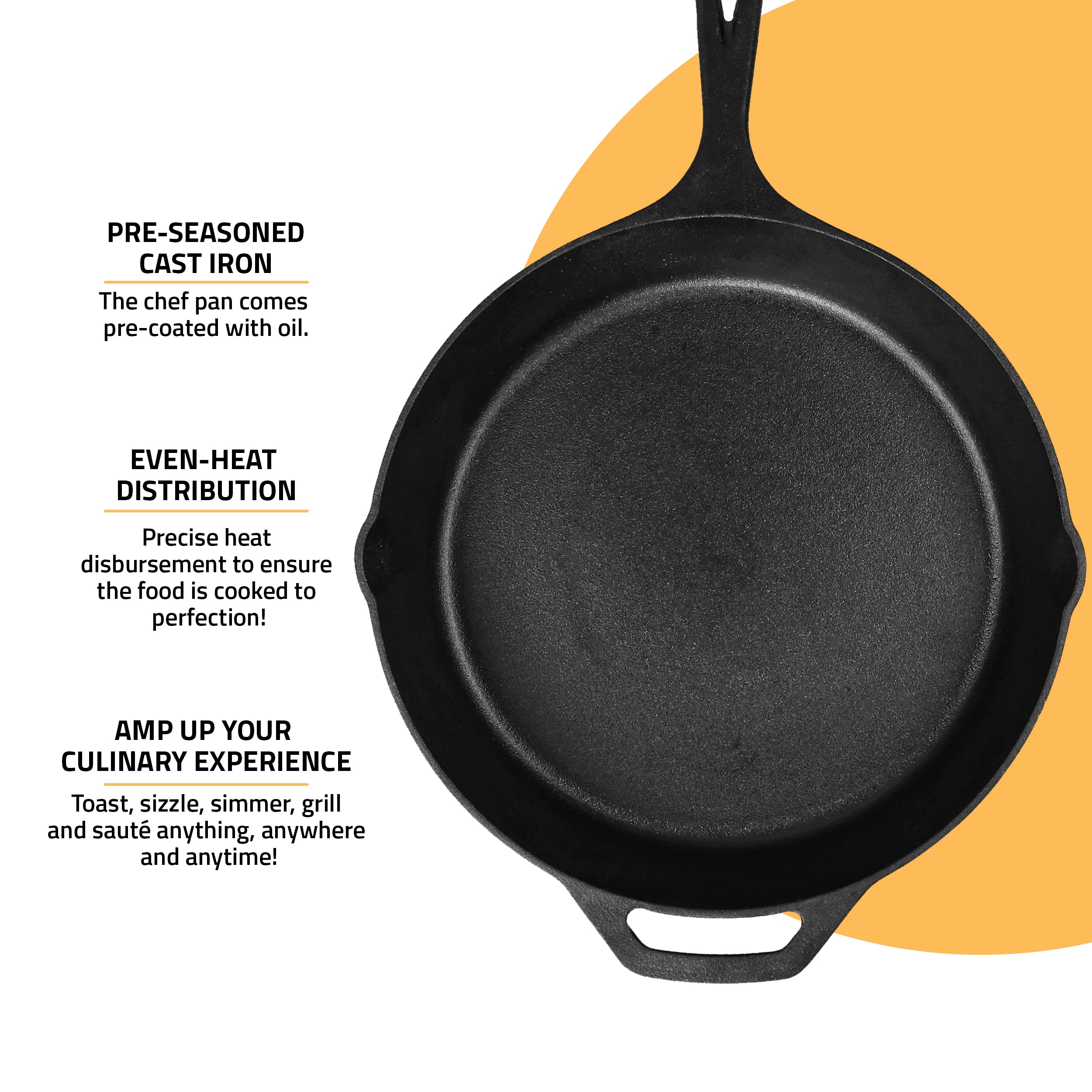 Utopia Kitchen Cast Iron Skillet 10.25 Inch Pre-Seasoned PFAS-Free Black