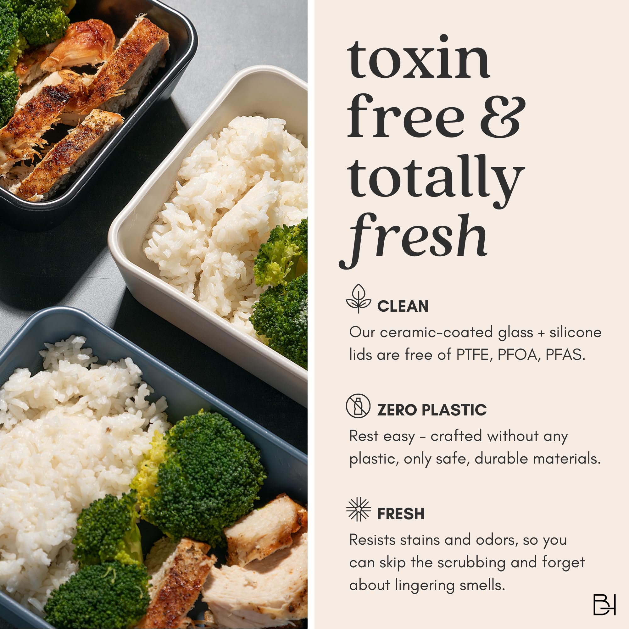 BRIVARA HOME 20-Piece Glass Food Storage Containers Set with Lids (10 Containers + 10 Lids) | Microwave-Safe Airtight Seal, Oven-Safe Ceramic-Coated Glass | Zero Plastic, No PFAS/PFOA/BPA [Pine]