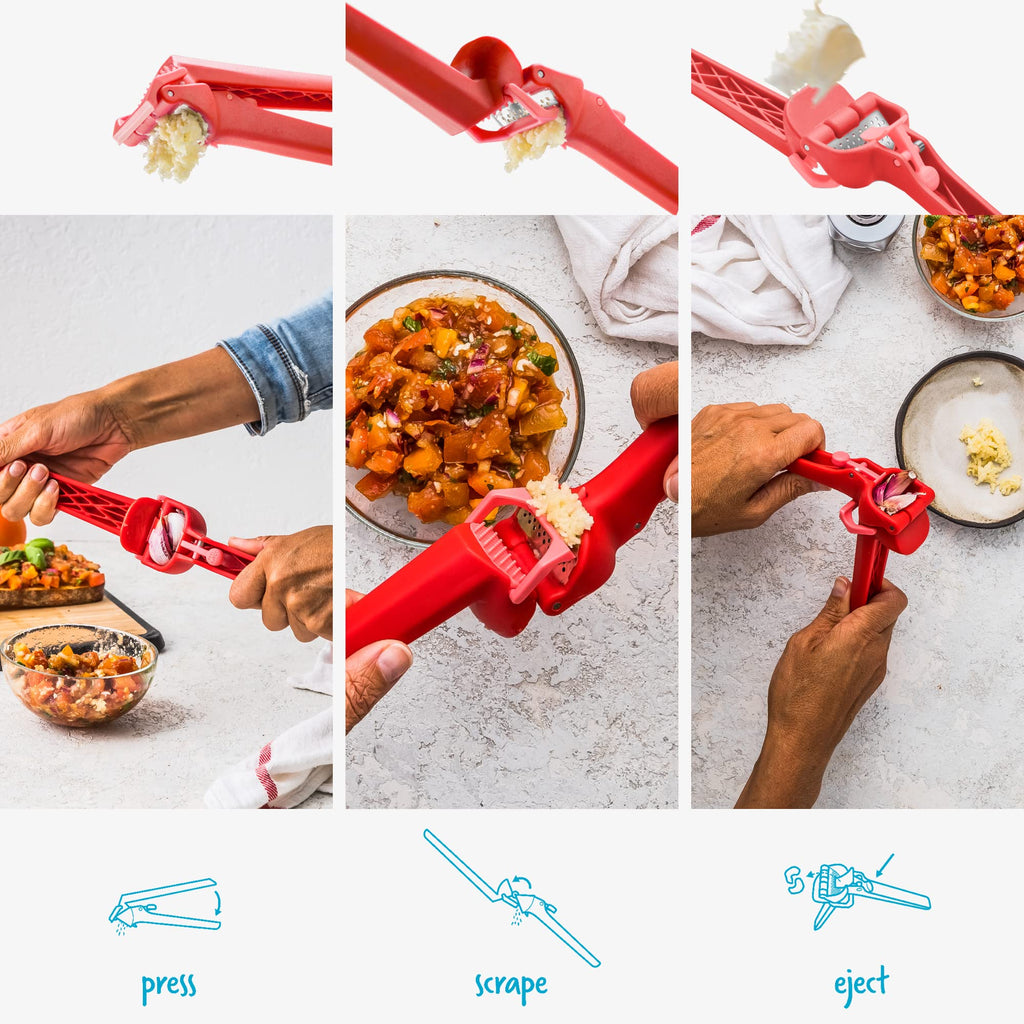 Dreamfarm Garject Lite 2-In-1 Garlic Peeler, Garlic Press & Mincer with Garlic Peel Ejector, Nylon - Red