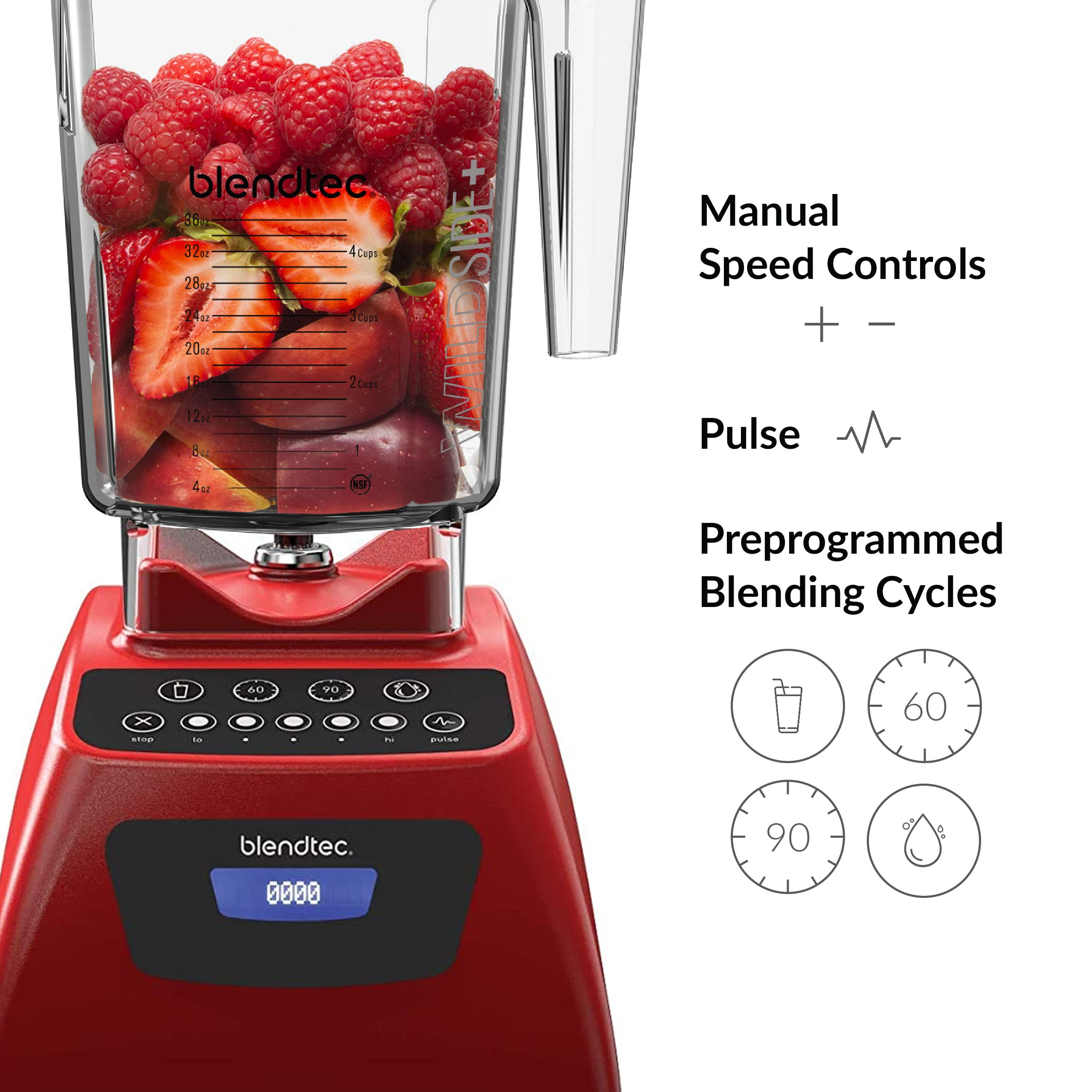 Blendtec Classic 575 Blender- WildSide+ Jar (90oz) and Four Side Jar (75oz) BUNDLE- 4 Pre-programmed Cycles-5-Speeds - Professional-Grade Power-Self-Cleaning - Poppy Red (C575A2319A-AMAZON)