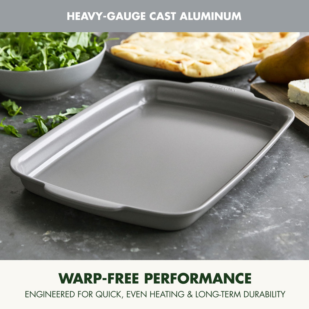 GreenPan Premiere Ovenware Healthy Ceramic Nonstick 13" x 9" Quarter Sheet Baking Pan, PFAS-Free, Warp-Free Bakeware, Durable Quick Heating, Oven & Broiler Safe to 600F, Dishwasher Safe, Gray