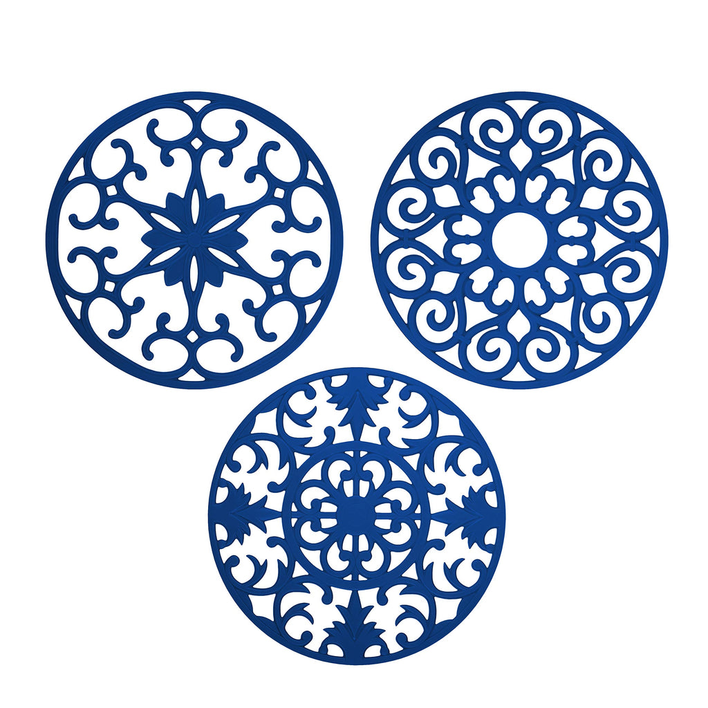 GASARÉ, Extra Large, Thick, 10" Silicone Trivets for Hot Dishes, Pots, and Pans, Hot Pads for Countertops, Flexible, Dishwasher Safe, 10 x ¼ Inches, Set of 3, Blue