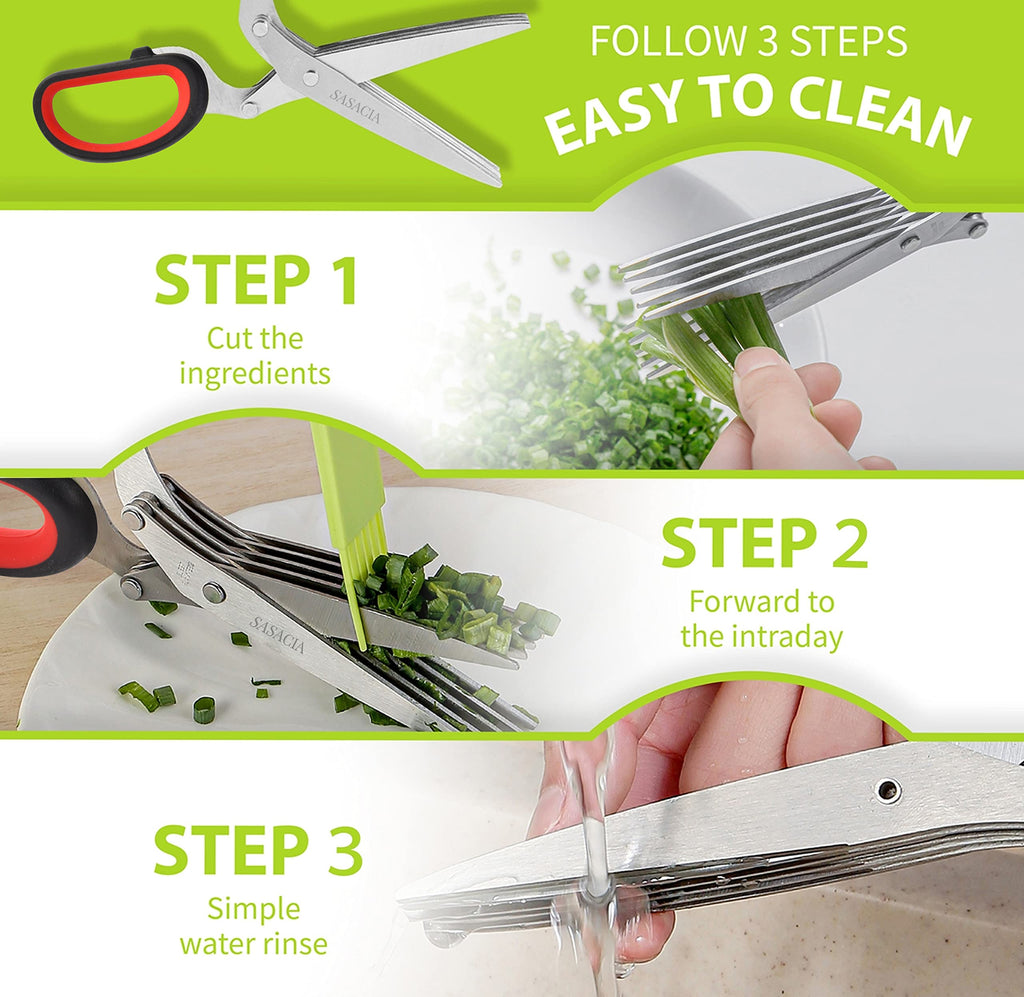 SASACIA Herb Scissors with 5 Blades & Cleaning Kit, Stainless Steel Kitchen Shears for Herbs, Lettuce, Cilantro, Dishwasher Safe, Soft-Grip Handle
