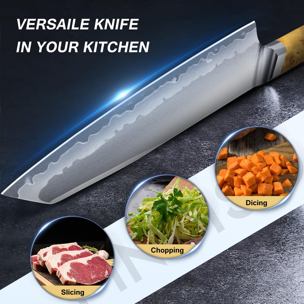 FINTISO 8" Chef Knife, S35VN Powder Steel Core Japanese Kitchen Knife