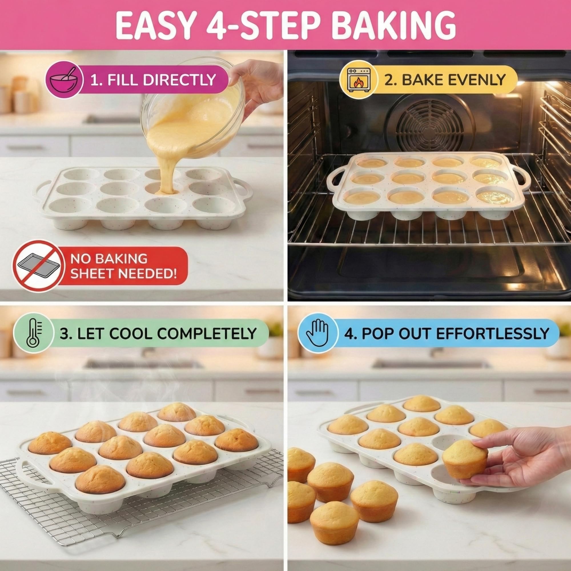 BAKE BOSS Silicone Muffin Pans, 2-Pack Regular 12 Cup, BPA-Free