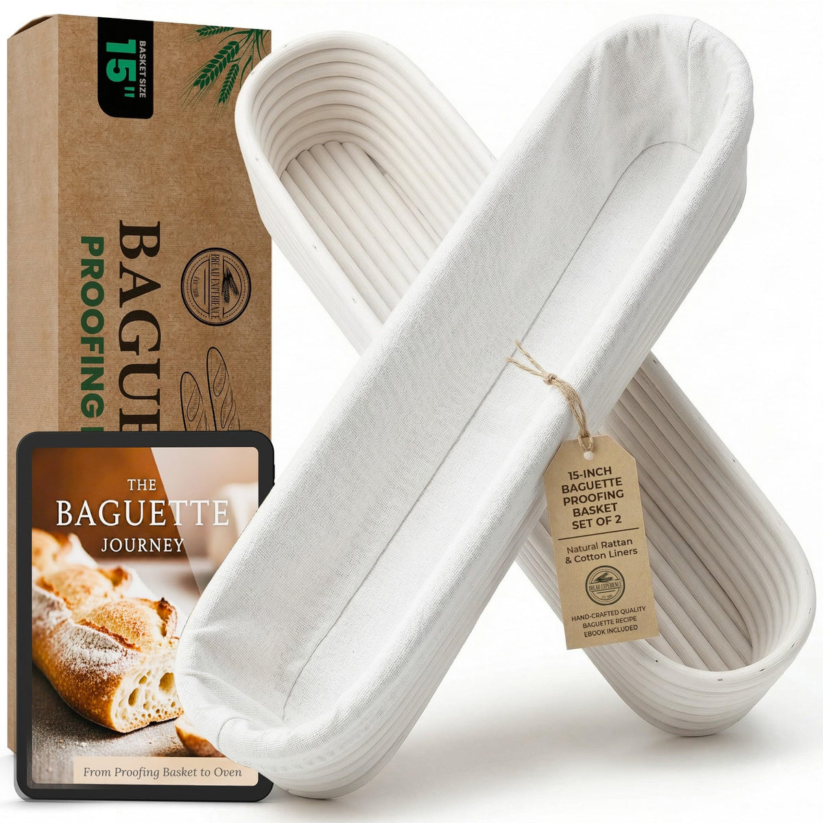 15 Inch Baguette Proofing Basket Set of 2 for Sourdough & French Bread