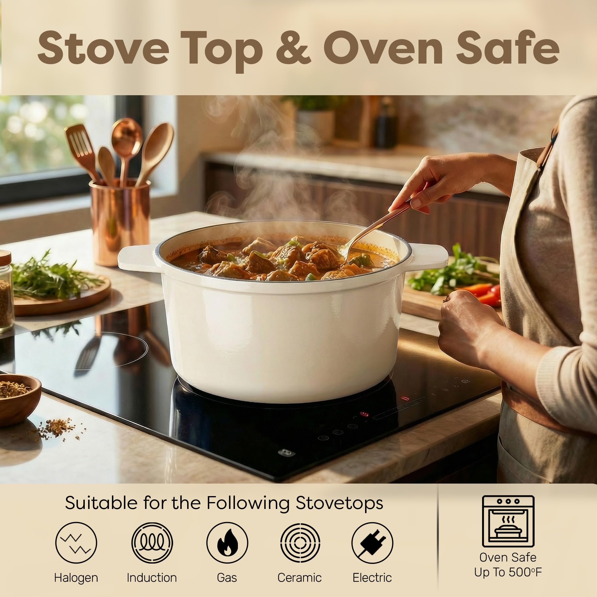 Gotham Steel Dutch Oven 5 Qt with Lid, Cream