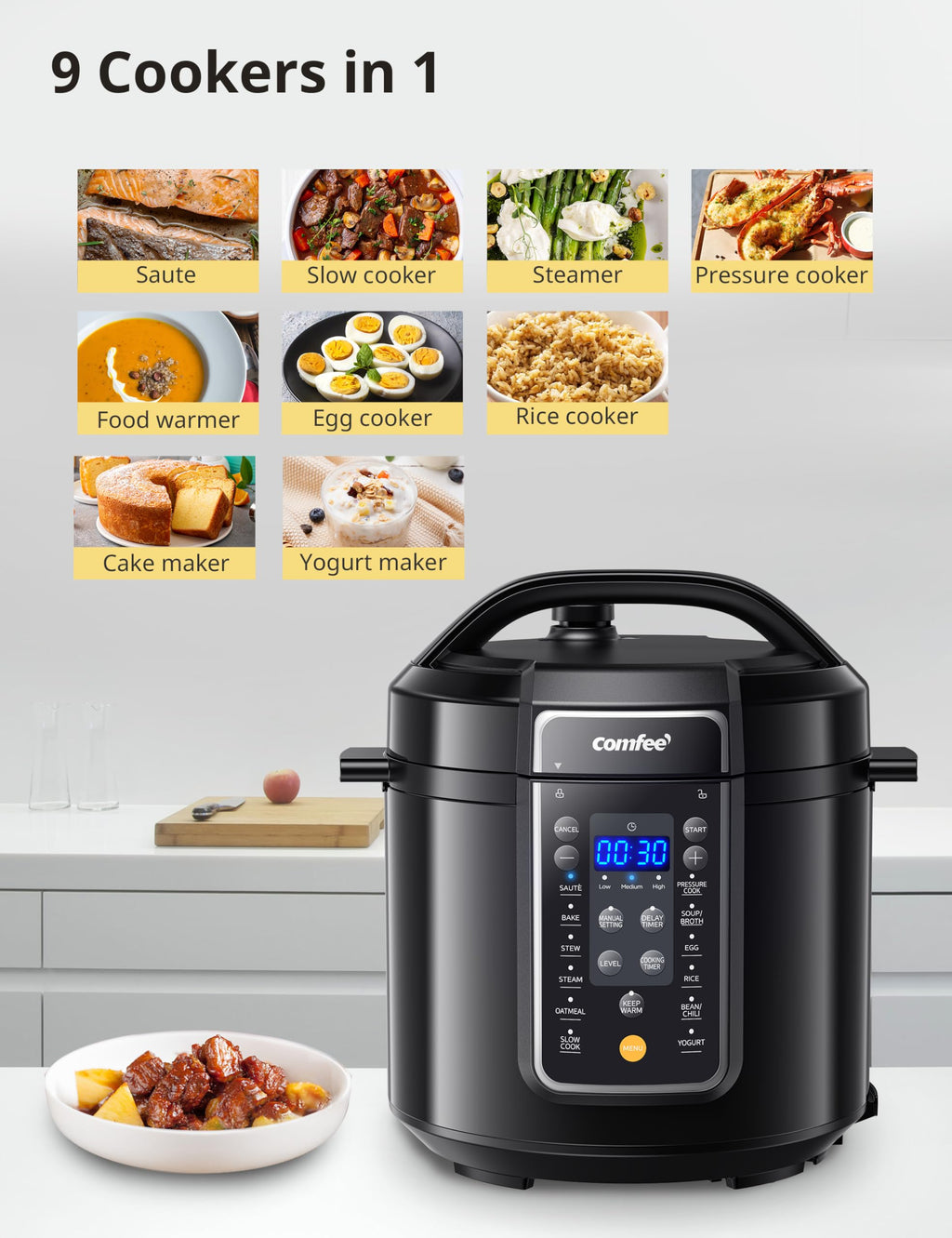 COMFEE' 12-in-1 Electric Pressure Cooker, 6 Quarts, Nonstick Pot