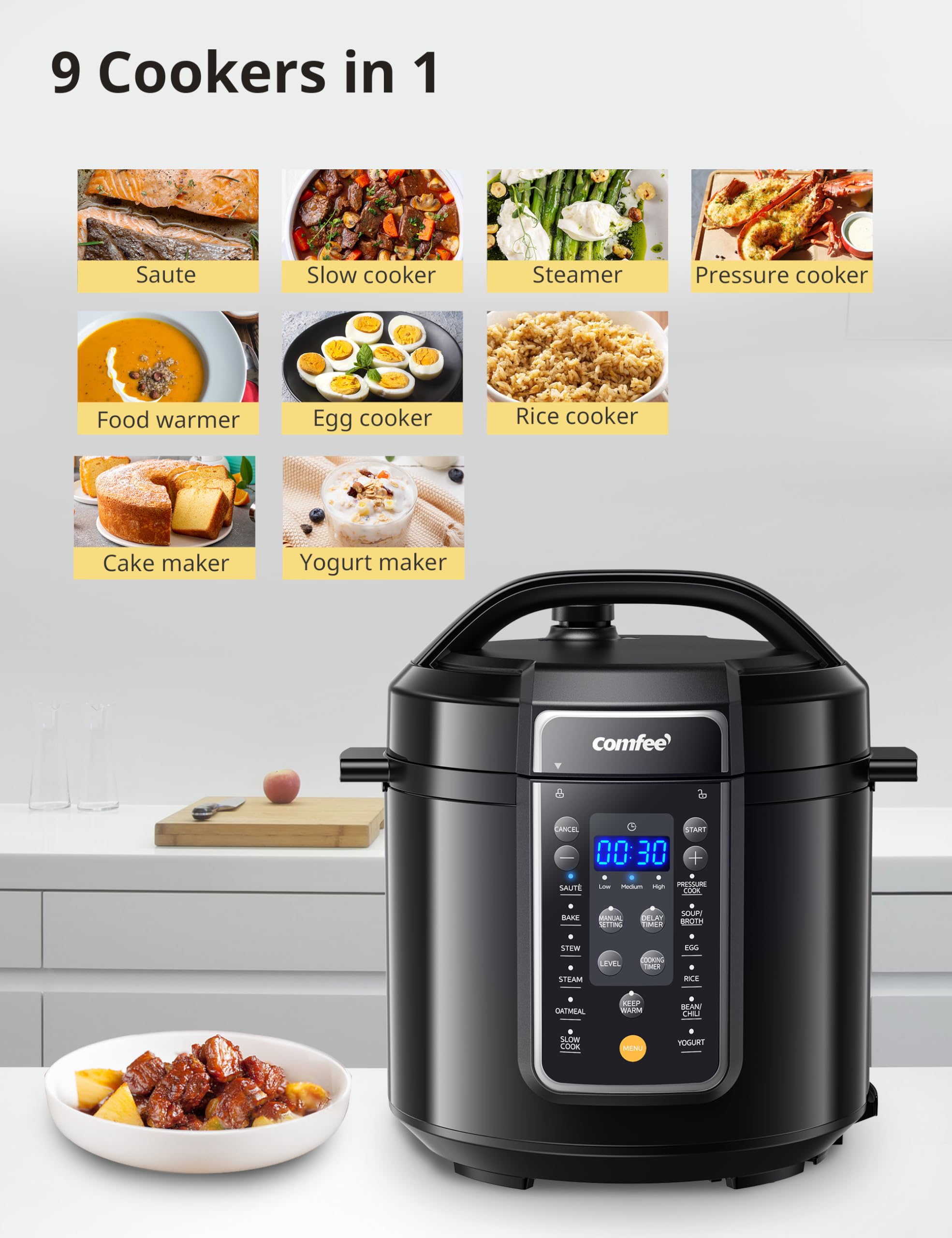 COMFEE' 12-in-1 Electric Pressure Cooker, 6 Quarts, Nonstick Pot