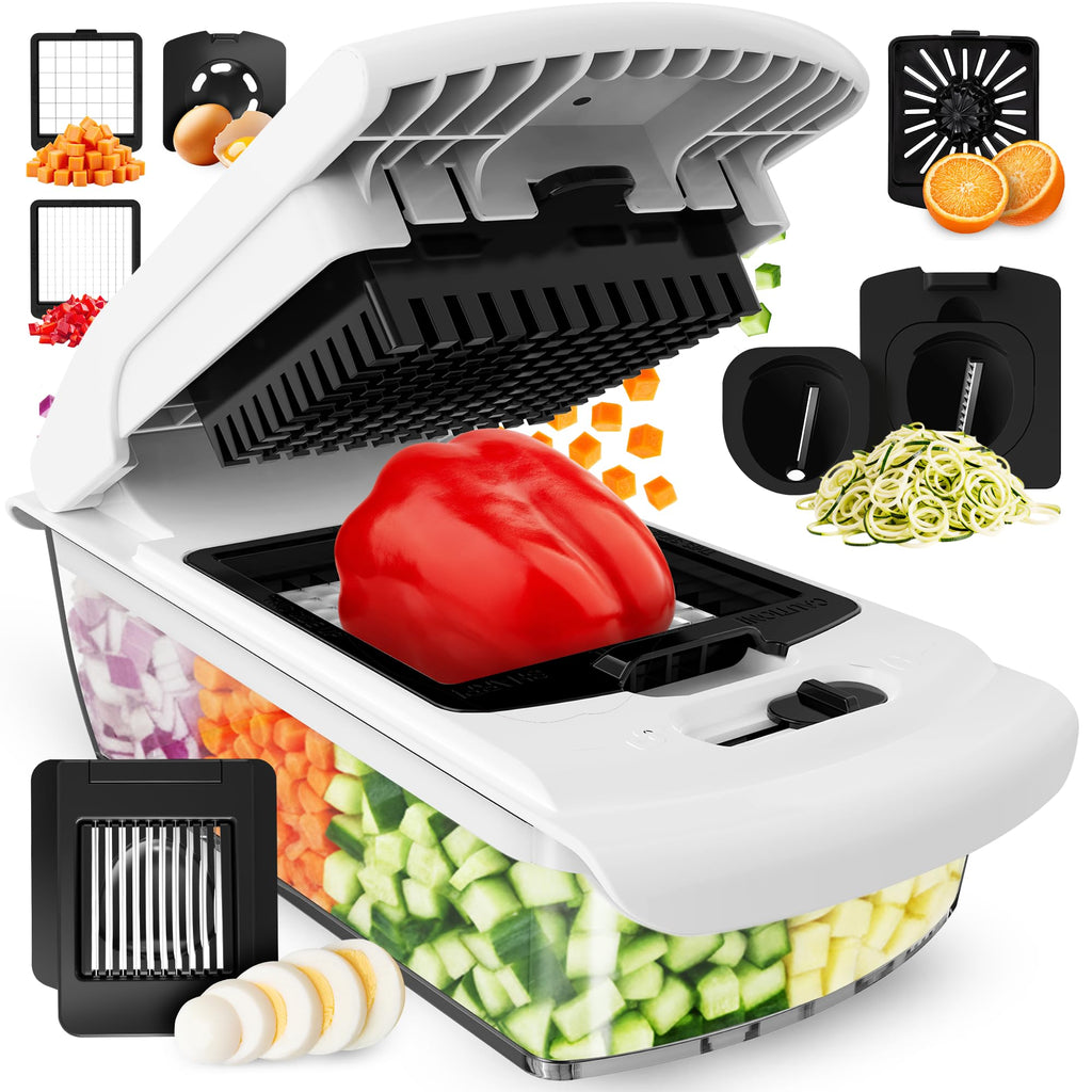Fullstar Vegetable Chopper & Mandoline Slicer for Kitchen - Food Chopper with Container, Cheese Grater, Home Essentials & Kitchen Gadgets (7 in 1, White)