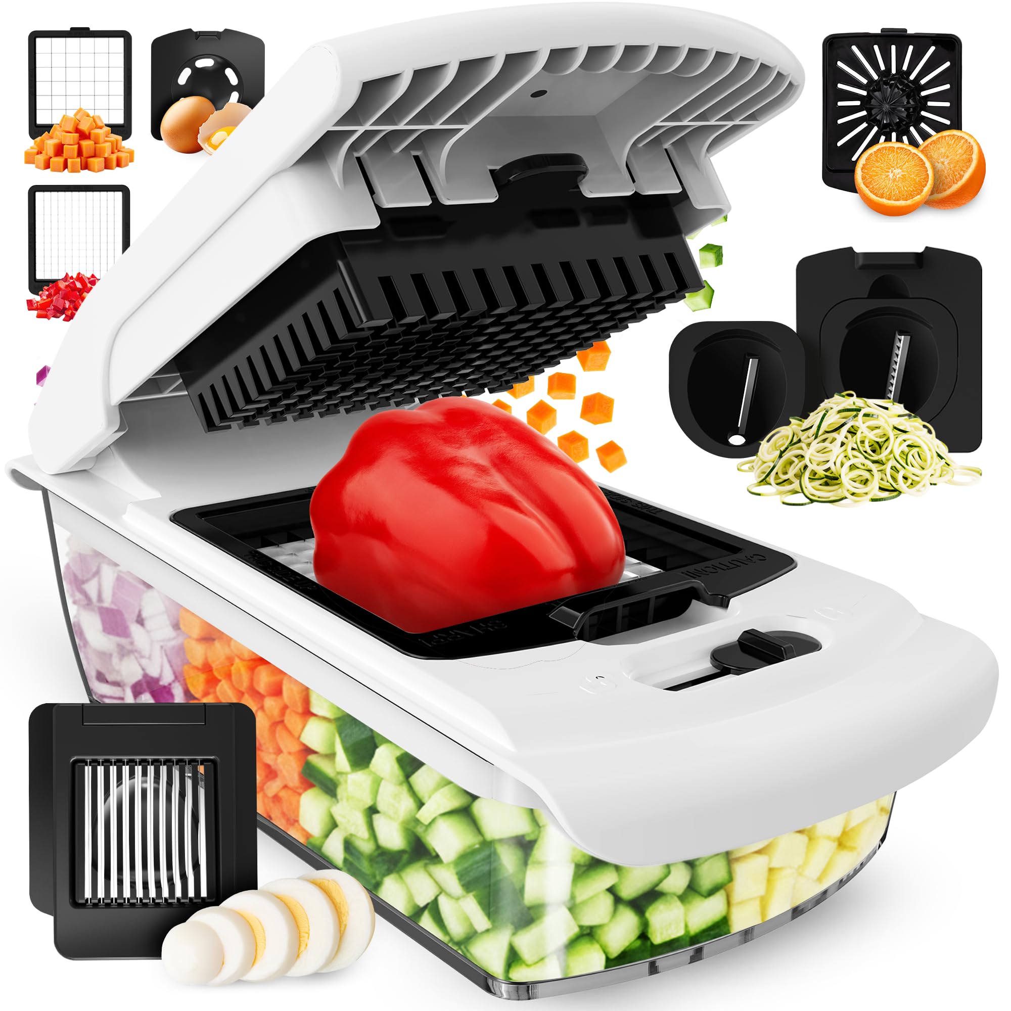 Fullstar Vegetable Chopper & Mandoline Slicer for Kitchen - Food Chopper with Container, Cheese Grater, Home Essentials & Kitchen Gadgets (7 in 1, White)