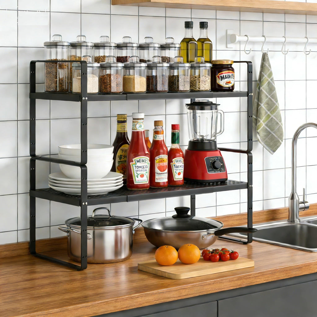 SOFRON Expandable Storage Shelf, Stackable Organizer Rack, Black Small 1 PK