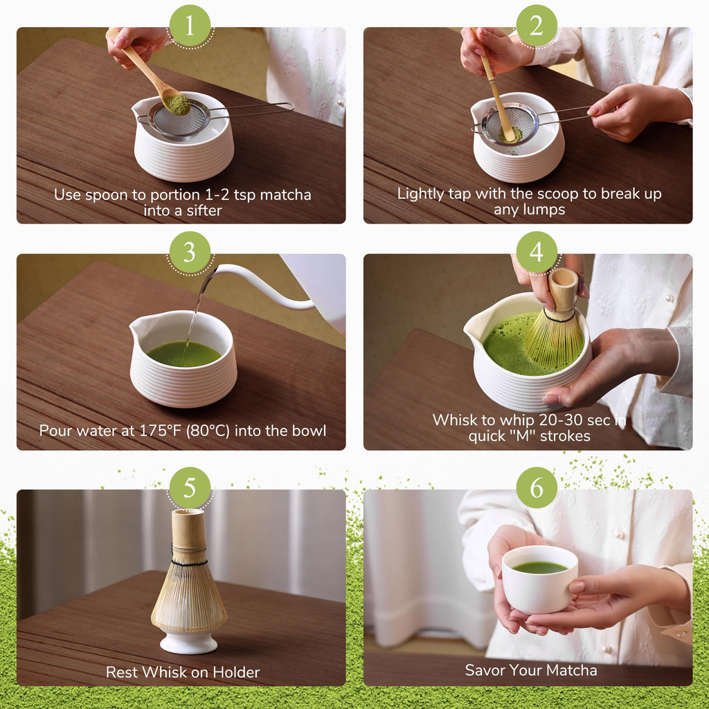HELPLX Matcha Whisk Set, 10-Piece Japanese Matcha Kit with Bowl, Whisk & Holder, 2 Tea Cups, Bamboo Scoop, Spoon, Sifter, Scoop Rest & Tea Towel – White Matcha Tea Set for Ceremony or Daily Use