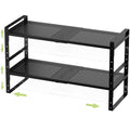 Jojocross Expandable Stackable Aadjustable Shoe Rack Pantry Shelf for Kitchen Cabinets Counter Shelves Countertop Cupboard Storage Solution,Sturdy Heavy-Duty Metal Construction(2Packs/Black/Large)
