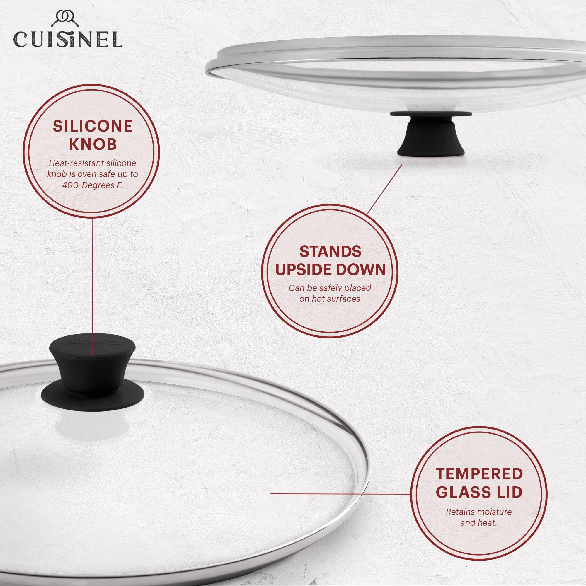 Cuisinel Cast Iron Skillet with Lid - 12"-Inch Frying Pan + Glass Cover + Silicone Handle Holder - PFAS and PFOA-free Pre-Seasoned Oven Safe Cookware - Indoor/Outdoor Use - Grill, BBQ, Fire, Stovetop
