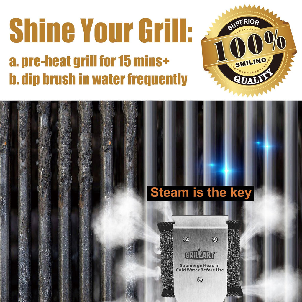GRILLART Grill Brush Bristle Free, Safe Grill Brush for Outdoor Grill, SteamWizards BBQ Grill Cleaning Brush Kit, Replaceable Head Grill Scraper Tool, Grill Cleaner BBQ Accessories, Gifts for Men/Dad