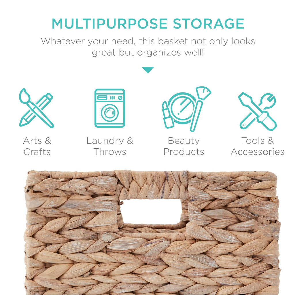 Best Choice Products 10.5x10.5in Pack of 5 Cube Storage Baskets, Water Hyacinth Multipurpose Collapsible Organizers, Handwoven Laundry Totes for Laundry, Living Room, Kids Room & Nursery - White