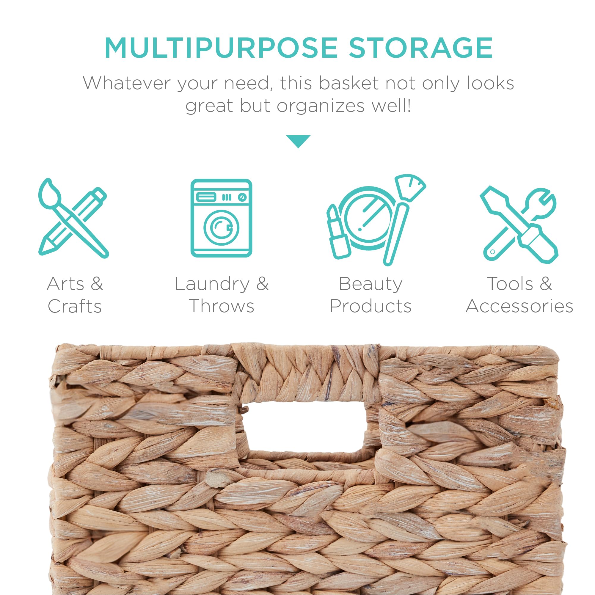 Best Choice Products 10.5x10.5in Pack of 5 Cube Storage Baskets, Water Hyacinth Multipurpose Collapsible Organizers, Handwoven Laundry Totes for Laundry, Living Room, Kids Room & Nursery - White
