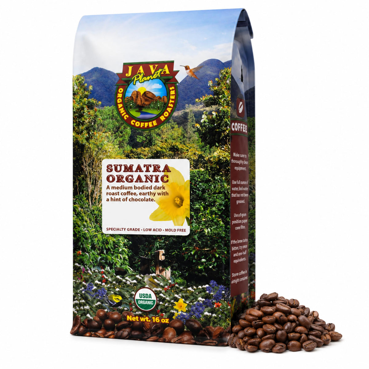 Java Planet Low Acid Organic Whole Bean Coffee, Papua New Guinea, 16 oz