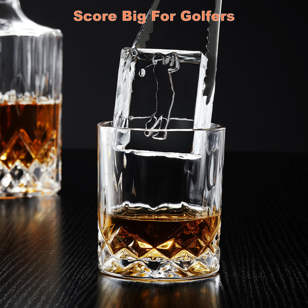 TPPICK Clear Square Ice Cube Maker Mold for Whiskey Bourbon, Golf Gifts for Men, Golf Accessories Stocking Stuffers for Men, 4 Golf Theme Ice Stamp Included