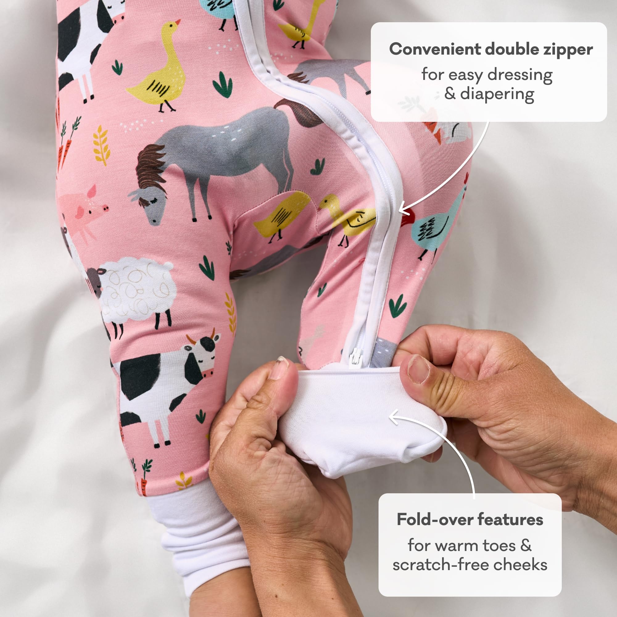 Little Sleepies Baby Pajamas, Pink Farm Animals, 12-18M