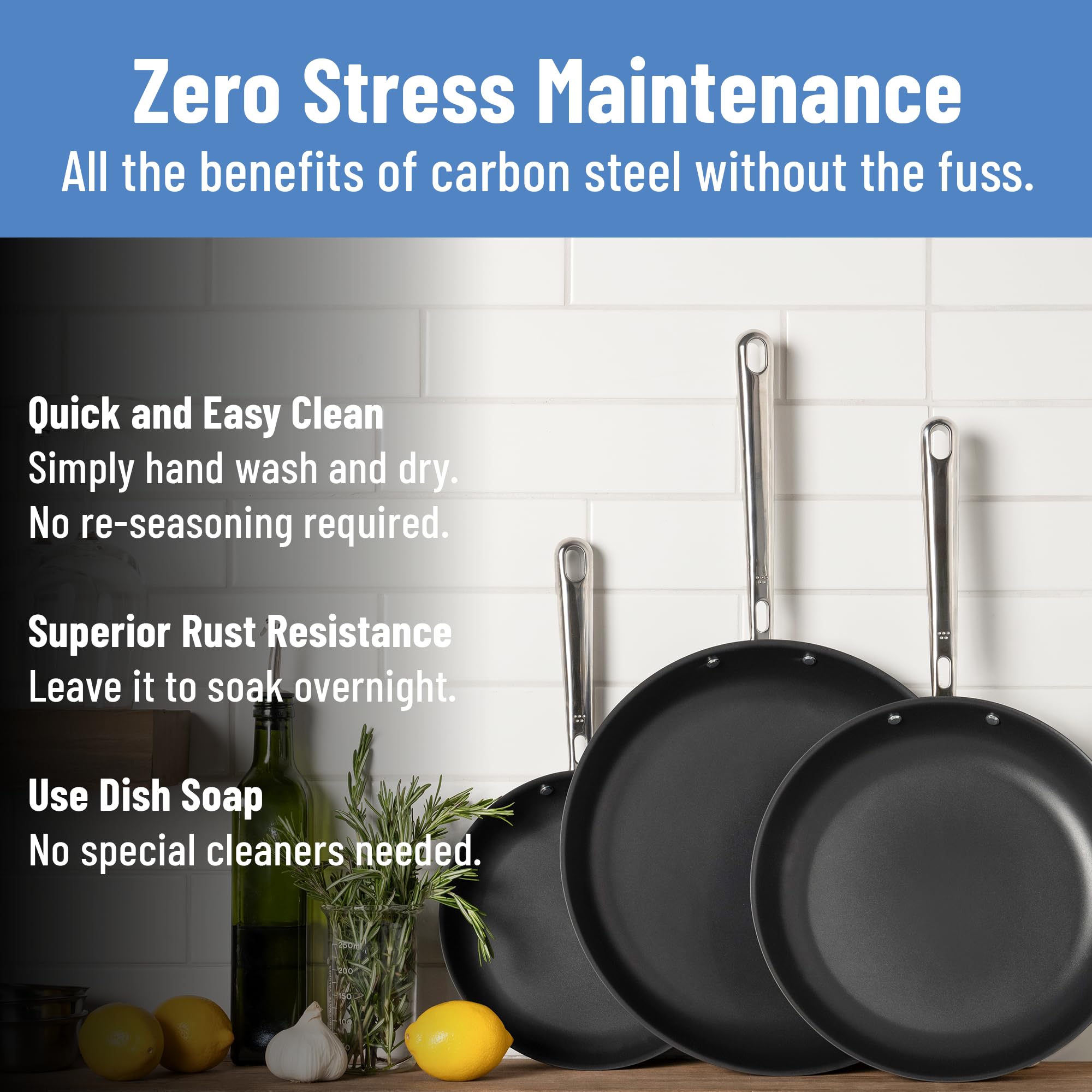 Misen Carbon Nonstick™ Skillet - Nitrided Carbon Steel - Professional Alternative to Teflon - 1100°F High Heat Ready - Easy Release - Induction, Oven, & Grill Safe - 8 Inch