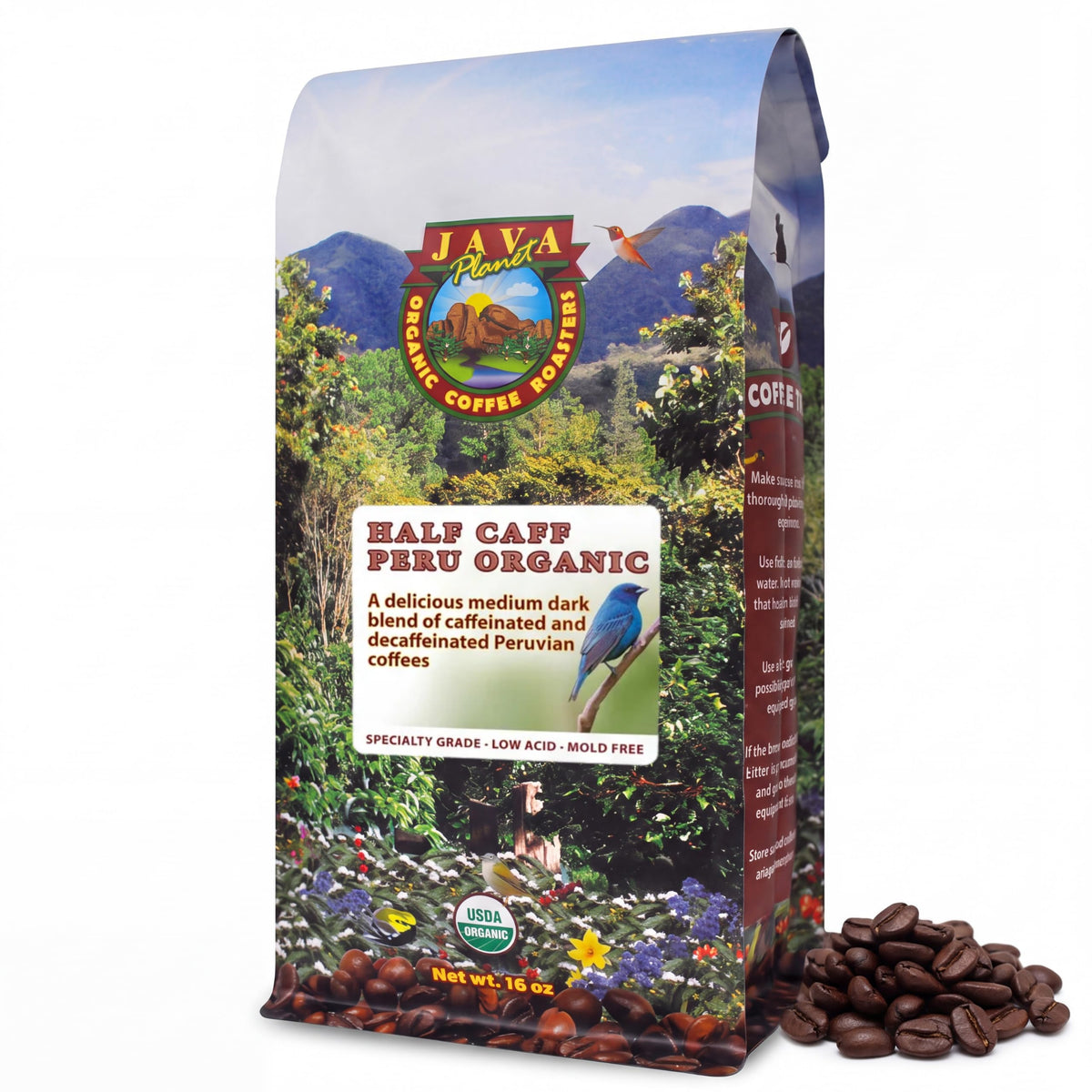 Java Planet Low Acid Organic Whole Bean Coffee, Papua New Guinea, 16 oz