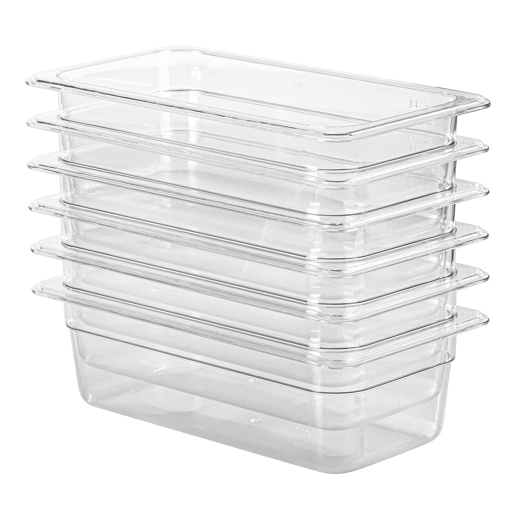 EGGKITPO 6-Pack 1/3 Size Food Pan 4 Inch Deep BPA Free Polycarbonate Food Storage Containers for Kitchen Stackable Clear Hotel Pan for Buffet Party Supplies Freezer Safe