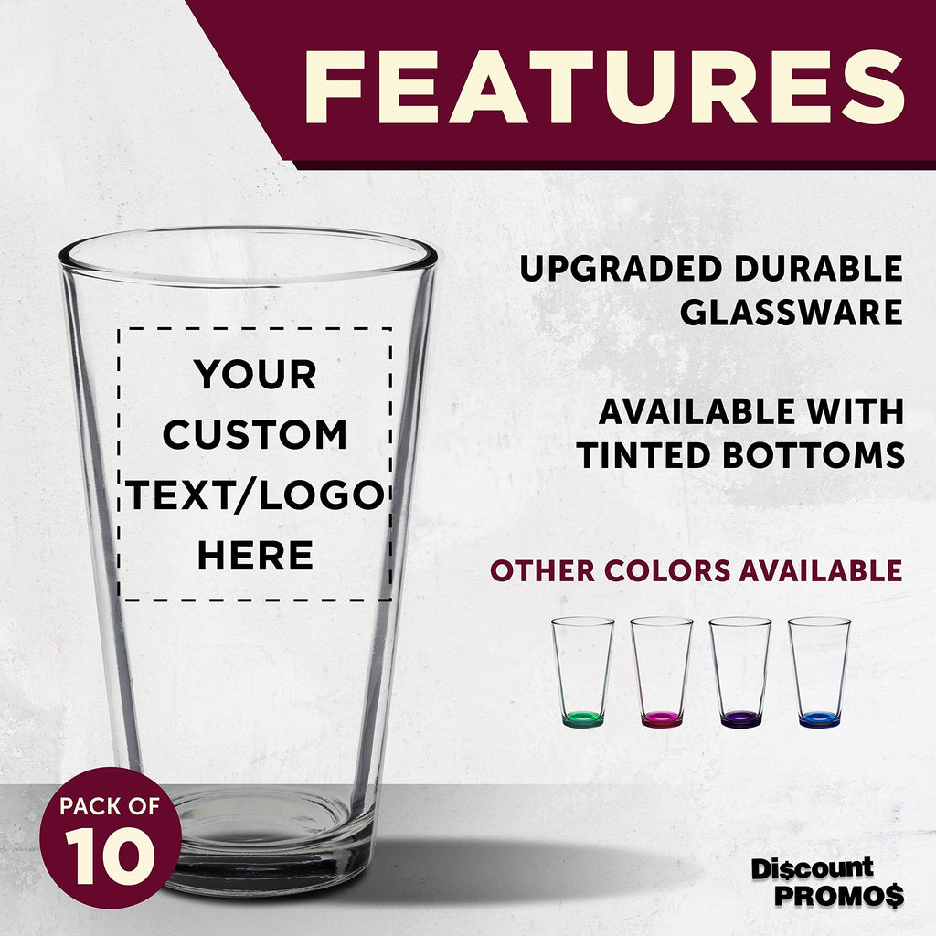Libbey Pint Glass 16 oz. Set of 10, Bulk Pack - Beer Glasses, Heavy Duty Drinkware - Red