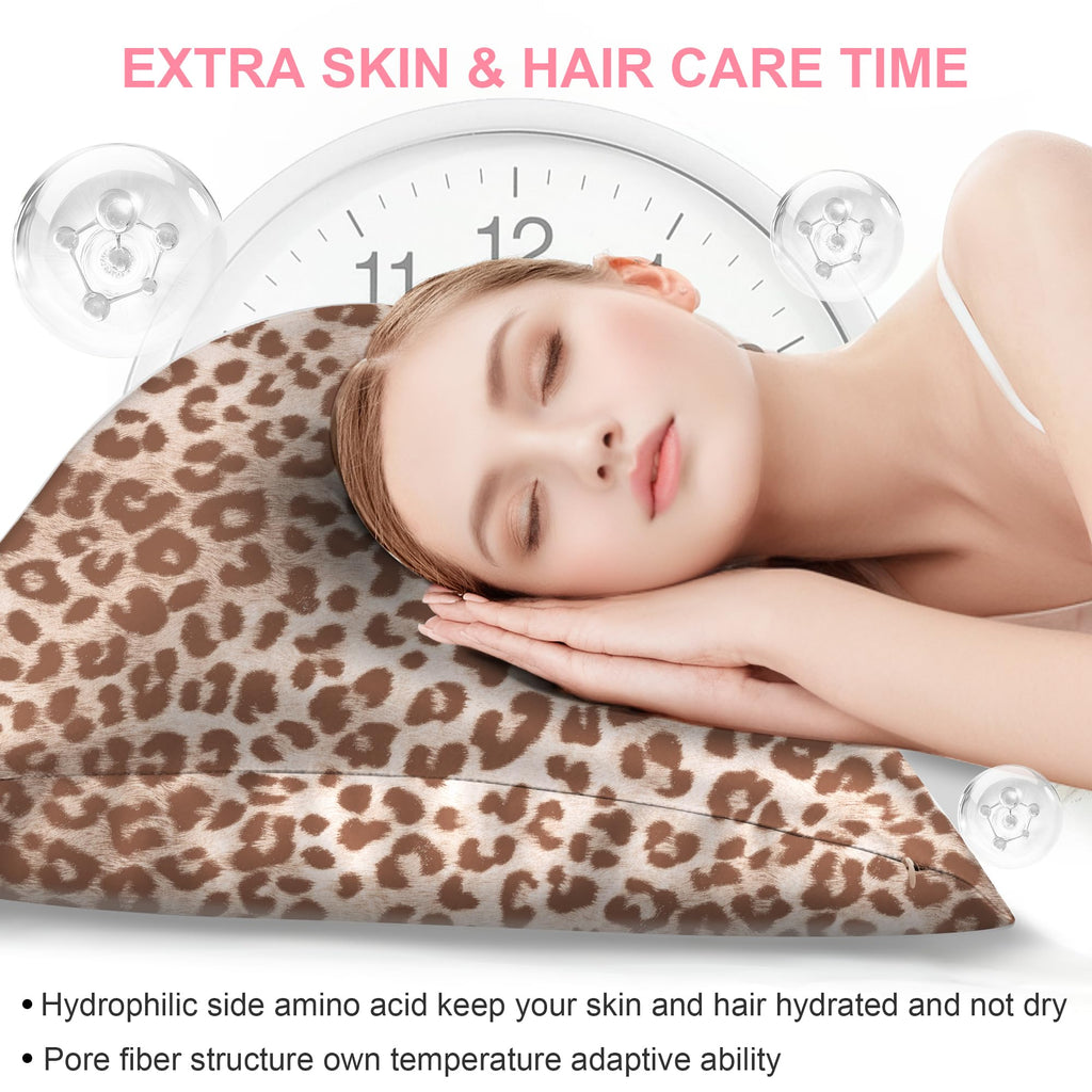 LYSHIN Silk Pillow Cases King Size with Hidden Zipper, Leopard