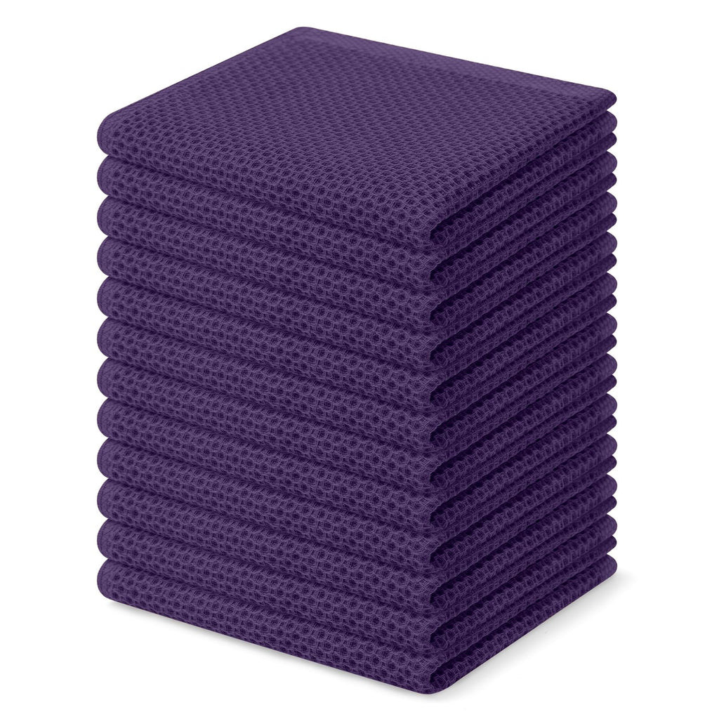 Homaxy 100% Cotton Waffle Weave Kitchen Dish Cloths, Ultra Soft Absorbent Quick Drying Dish Towels, 12 x 12 Inches, 12-Pack, Eggplant