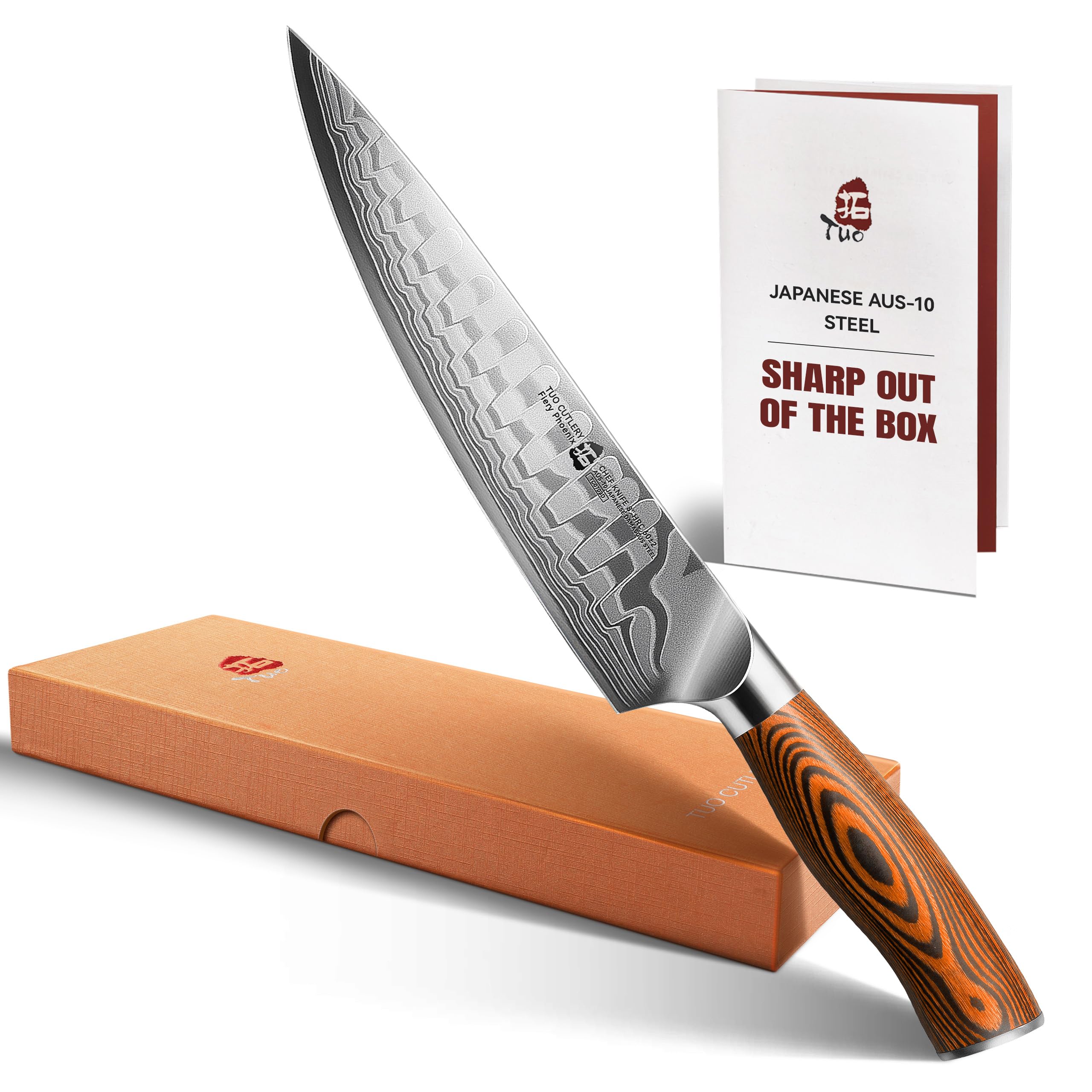 TUO 8" Chef Knife in Japanese Steel AUS-10, 67 Layers Damascus Kitchen Knife, High Carbon Steel Blade with Dragon Pattern & Pakkawood Handle