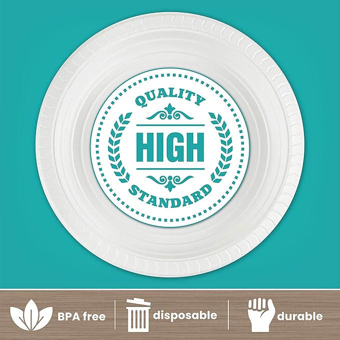 PLASTICPRO Round Plastic Bowls Microwaveable, Disposable, White, (50, 16 ounce)