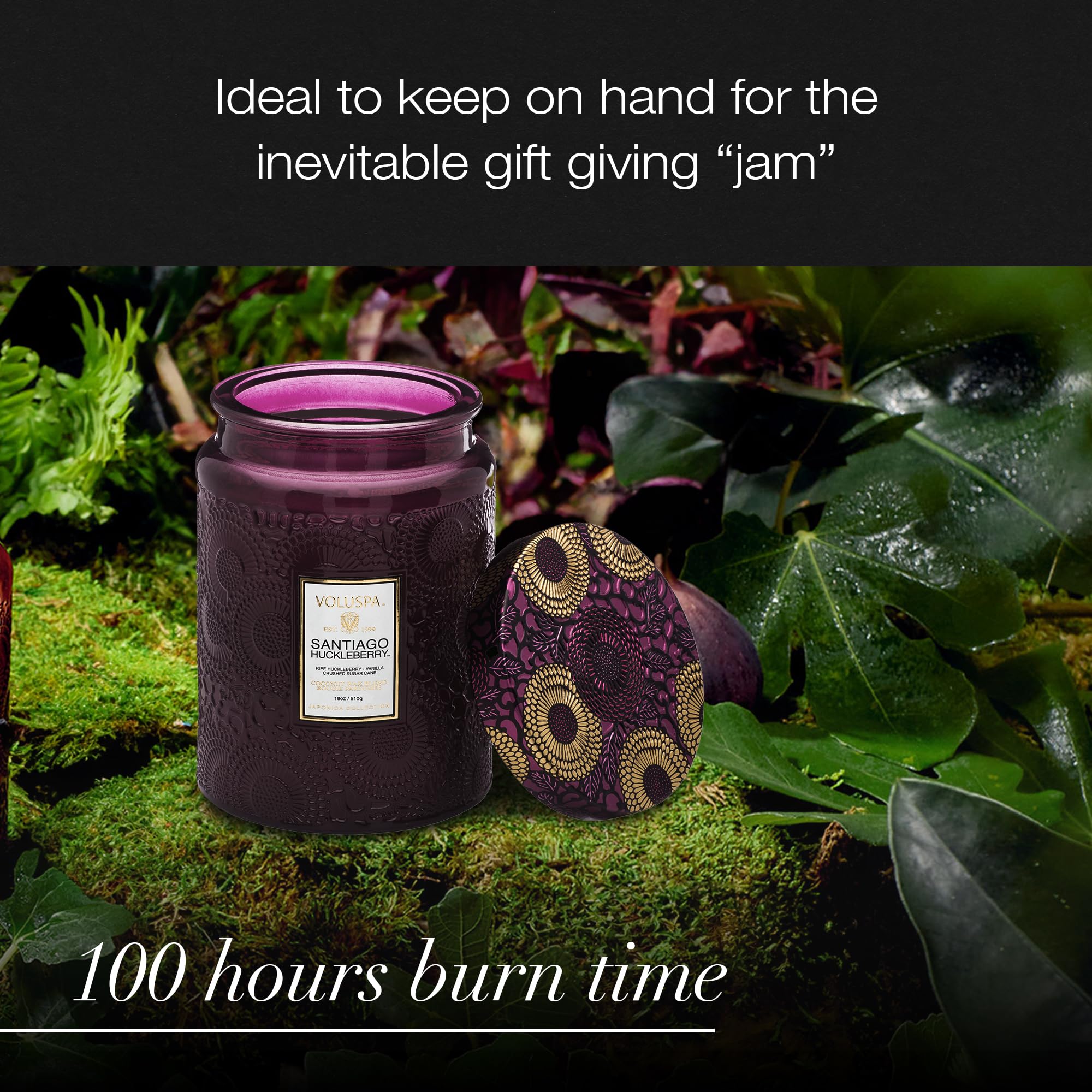 Voluspa Santiago Huckleberry Large Scented Candle Jar 18 Oz, 100 Hr Burn