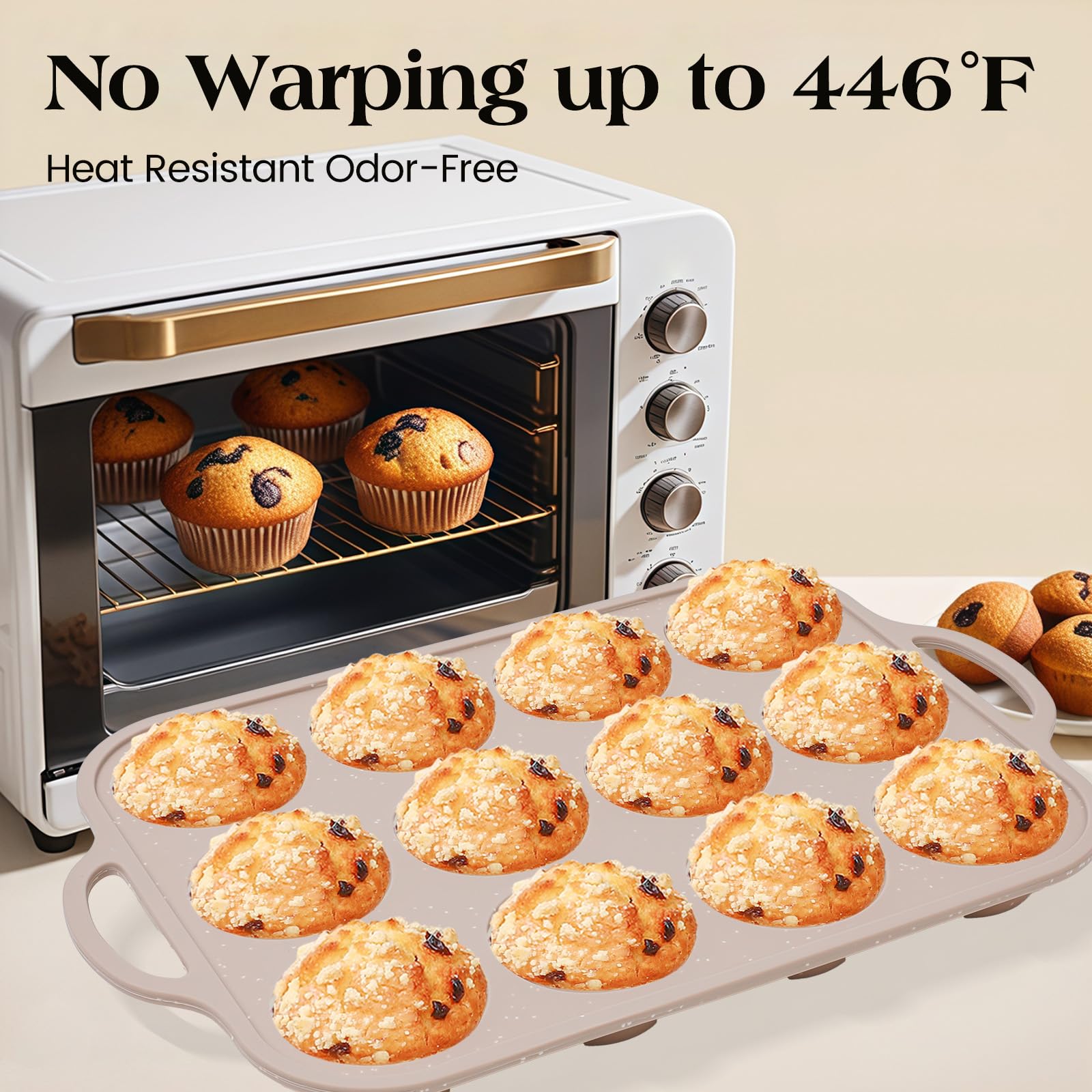 Vinino Silicone Muffin Pans for Baking with Metal Reinforced Frame, 12 Cups Regular Size Nonstick Brown Silicone Cupcake Pan, BPA Free Oven Dishwasher Safe Baking Mold for Muffins Cupcakes