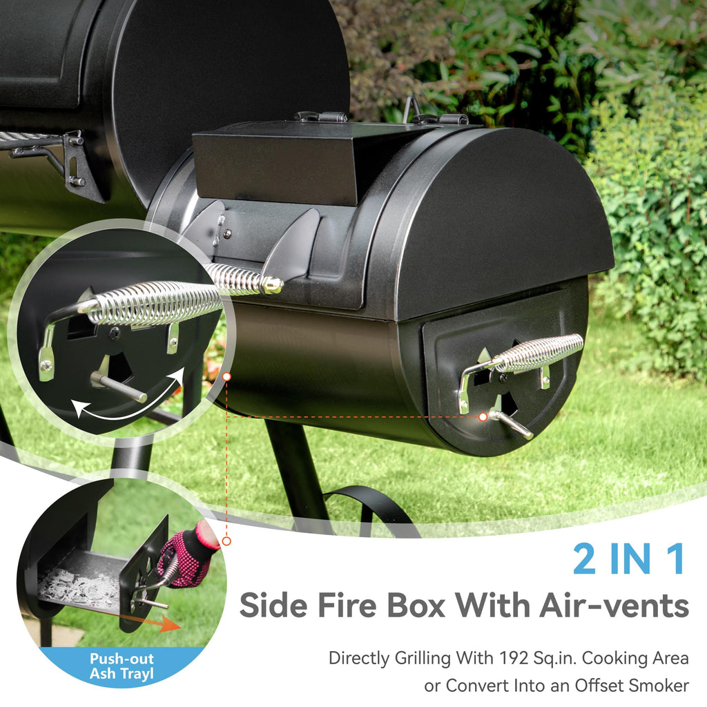 Offset Smoker Charcoal Grills with 37 Inch Cook Chamber for Outdoor Cooking