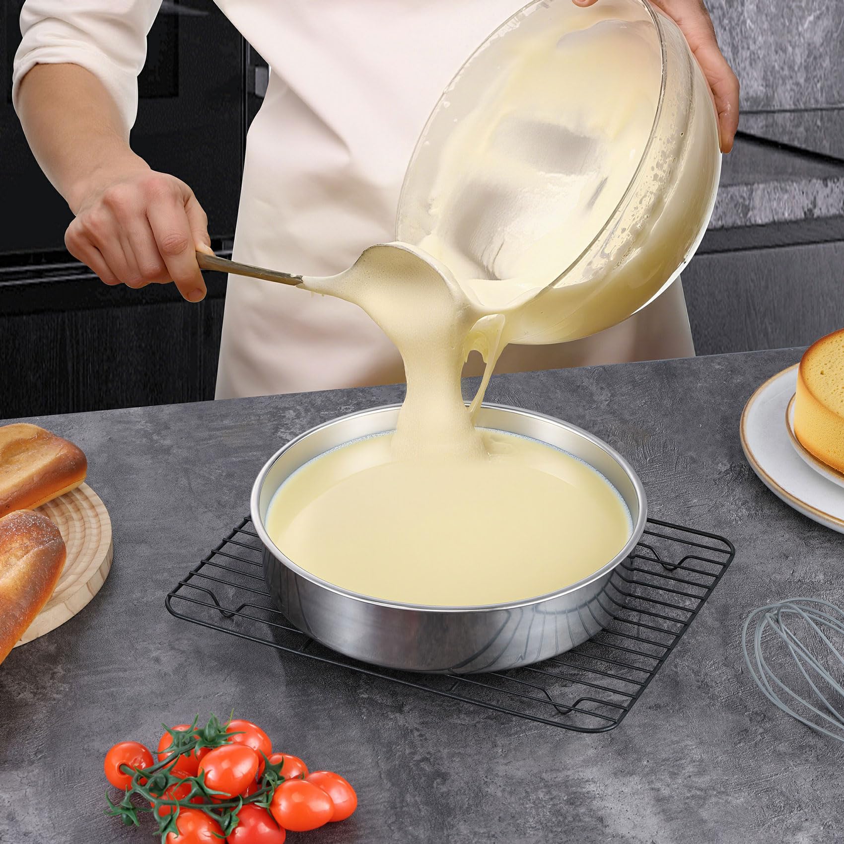 LIANYU Cake Pan 9 Inch Round, Stainless Steel Round Wedding Cake Baking Pan