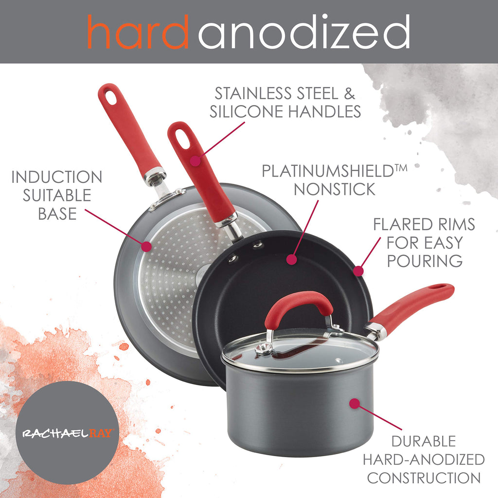 Rachael Ray Create Delicious Deep Hard Anodized Nonstick Frying Pan / Fry Pan / Hard Anodized Skillet - 10.25 Inch, Gray