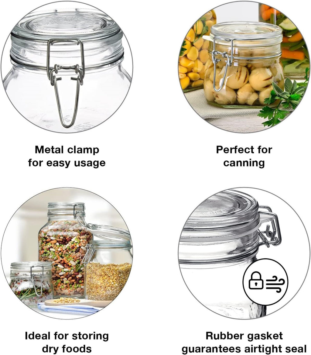 Bormioli Rocco Fido Glass Jars - 17.5 oz Airtight Containers with Clamp Lids & Rubber Seals, BPA-Free Italian Jars for Meal Prep, Overnight Oats, Salads, Smoothies & Healthy Pantry Storage (Set of 2)