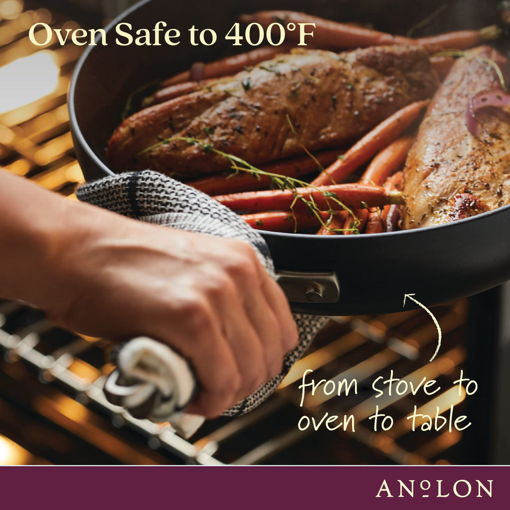 Anolon Advanced Home Hard-Anodized Nonstick Saucepan with Straining Lid, 2-Quart Small Pot, Onyx